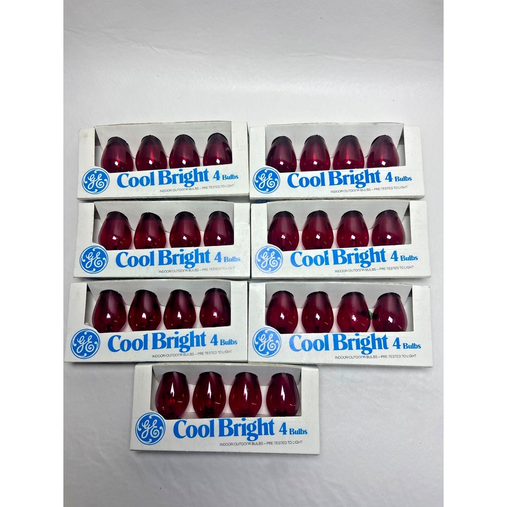 Vtg GE Cool Bright Christmas Light Bulbs Red 7 Packs‎ 28 Bulbs C7-CB USA NOS